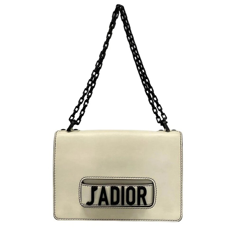 Auth DIOR/ChristianDior J'ADIOR Cream Black Leather Shoulder Bag